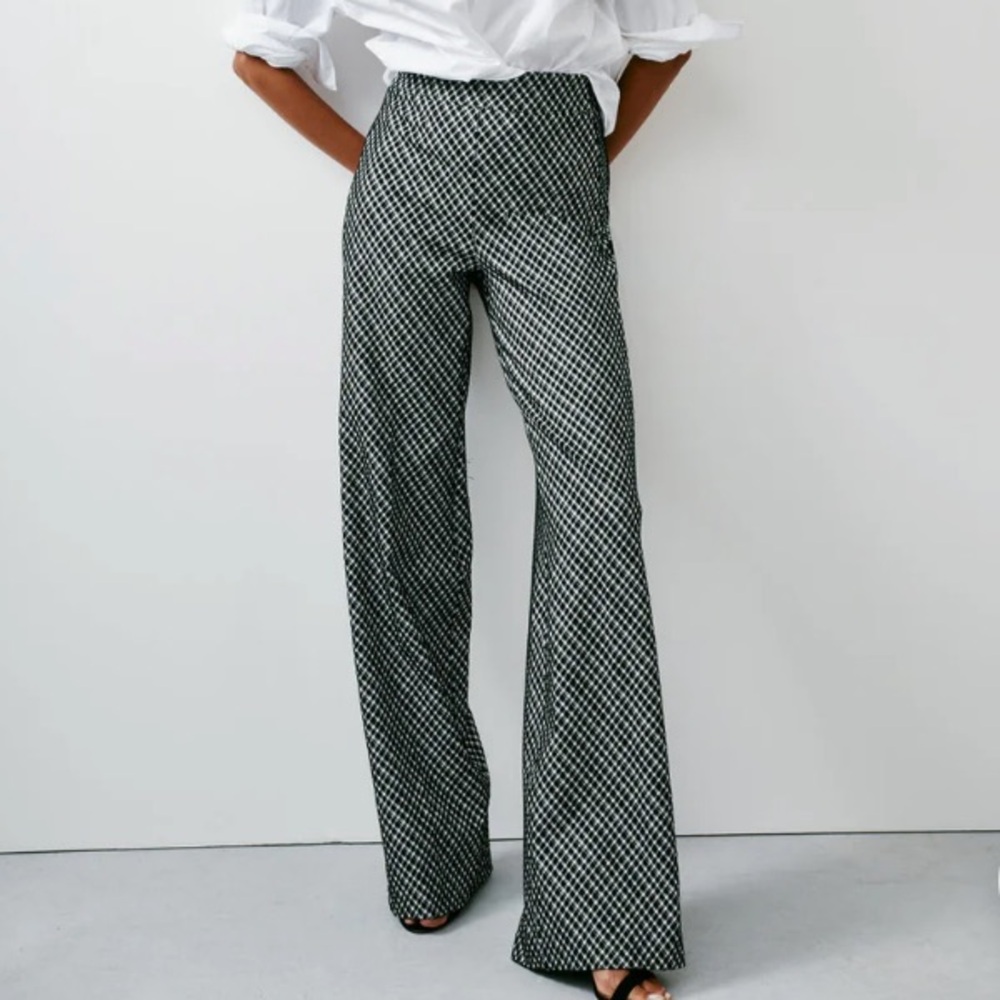 NEW Spanx Jacquard Ponte Wide Leg Pants Black White Plaid